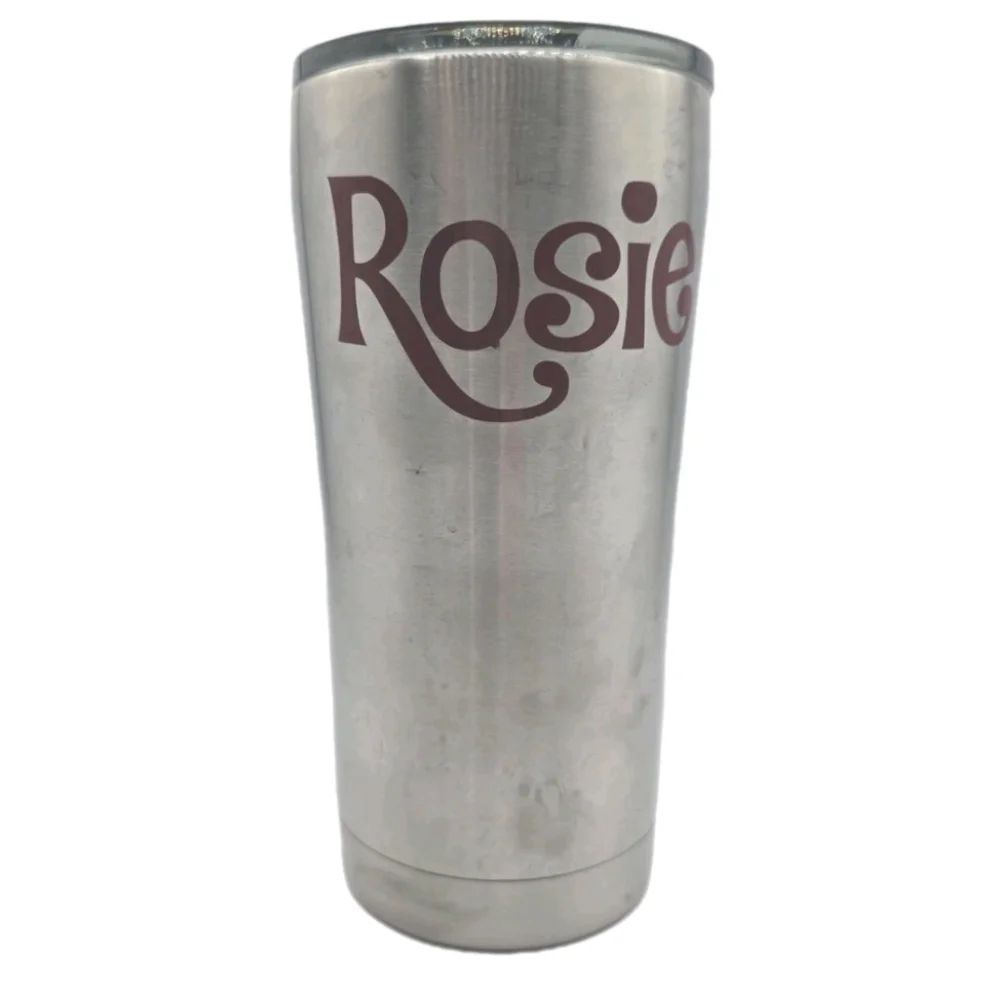 Rosie 20oz Vacuum-Insulated Stainless Steel Tumbler NEW Silver Red Travel Work